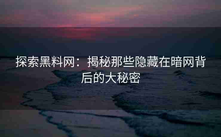 探索黑料网：揭秘那些隐藏在暗网背后的大秘密
