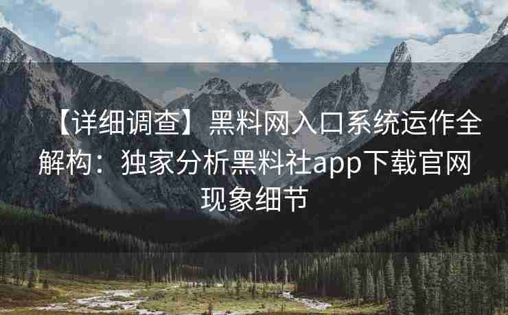 【详细调查】黑料网入口系统运作全解构：独家分析黑料社app下载官网现象细节