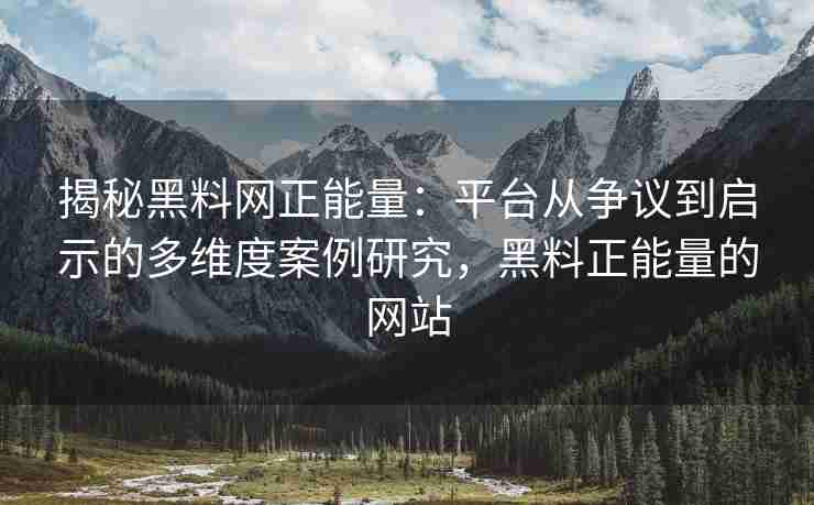 揭秘黑料网正能量：平台从争议到启示的多维度案例研究，黑料正能量的网站